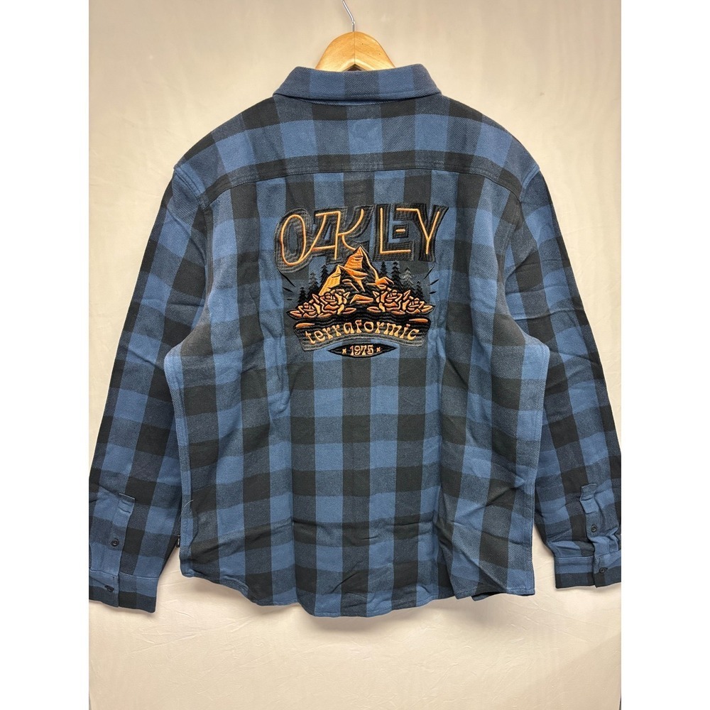 Oakley Terraformic Button Shirt Blue Black Heavy Flannel Embroidered CHOLO New